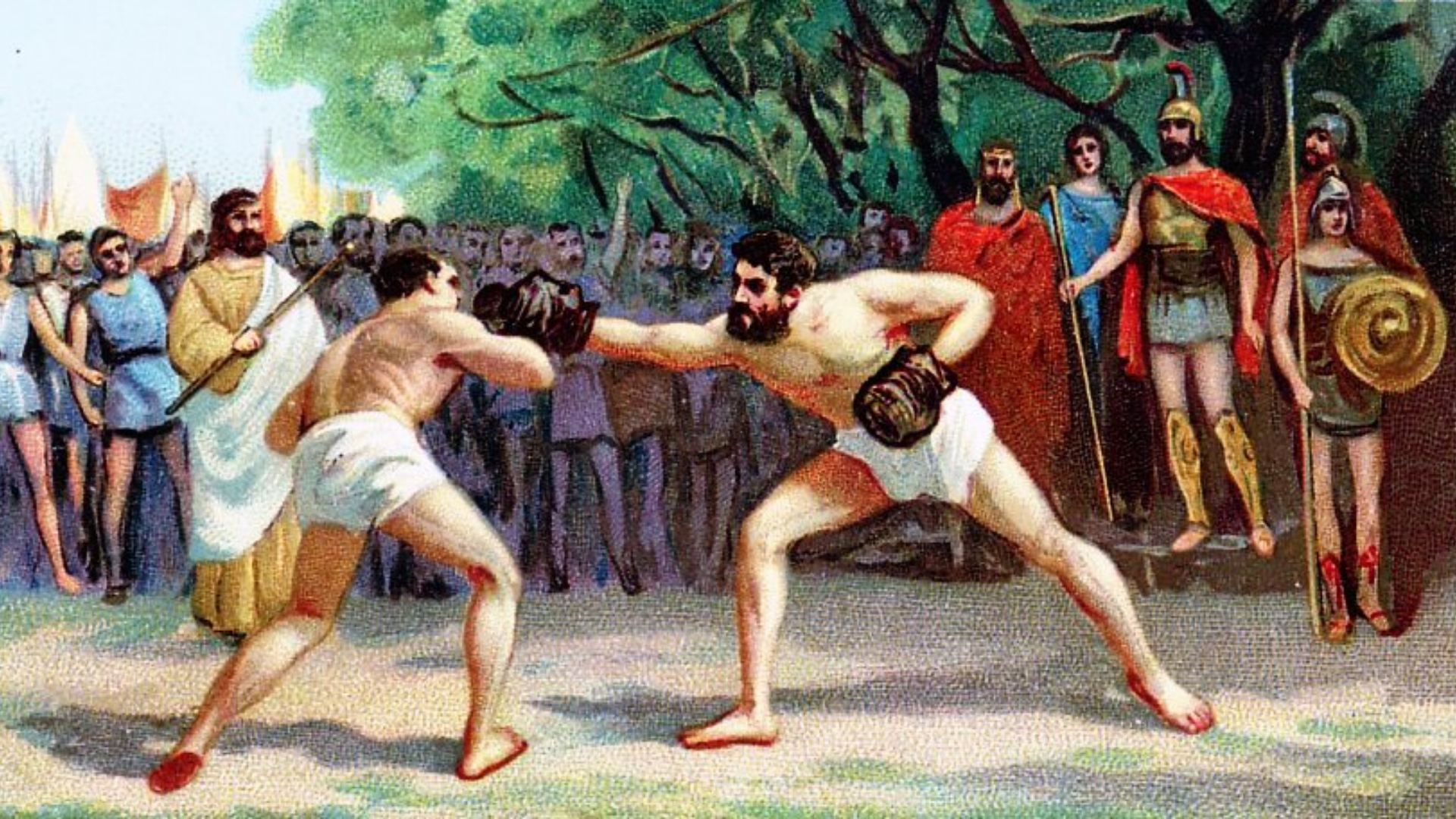 Boks ringi olmadan yapılan eski zamanlardan bir boks görseli.