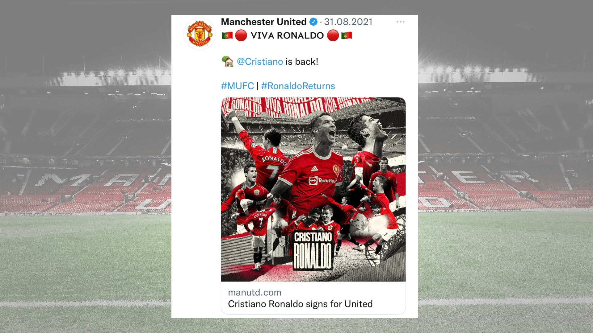 Manhester United'in twitter hesabında yaptığı bir paylaşım görseli.